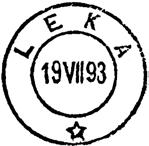 LEKA LEKØ poståpneri opprettet 15.06.1850 på dampskipsanløpsstedet Gutvig på fastlandet i Kolvereid. Stempel nr. HS5 Lekö 24/5 Type: Karteringspåskrift Flyttet fra Gutvik til Skjei på Lekøen 01.10.