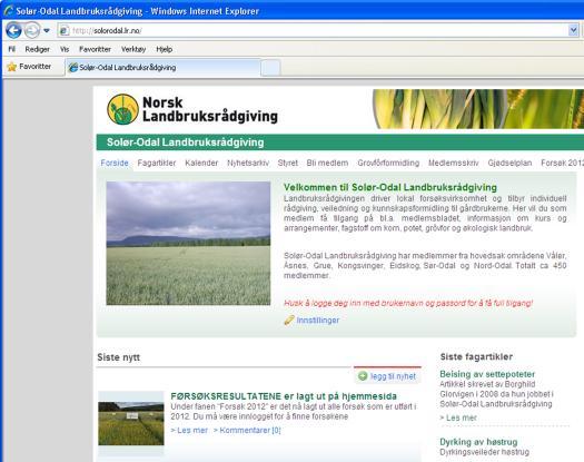 no/ Brukernavn: medlem solorodal Passord: solorodal Her finner du fagstoff, forsøksresultater, gjødselplanskjema, grovfôrformidling, kalender for hendelser, medlemsskrivet Solagro, etc.