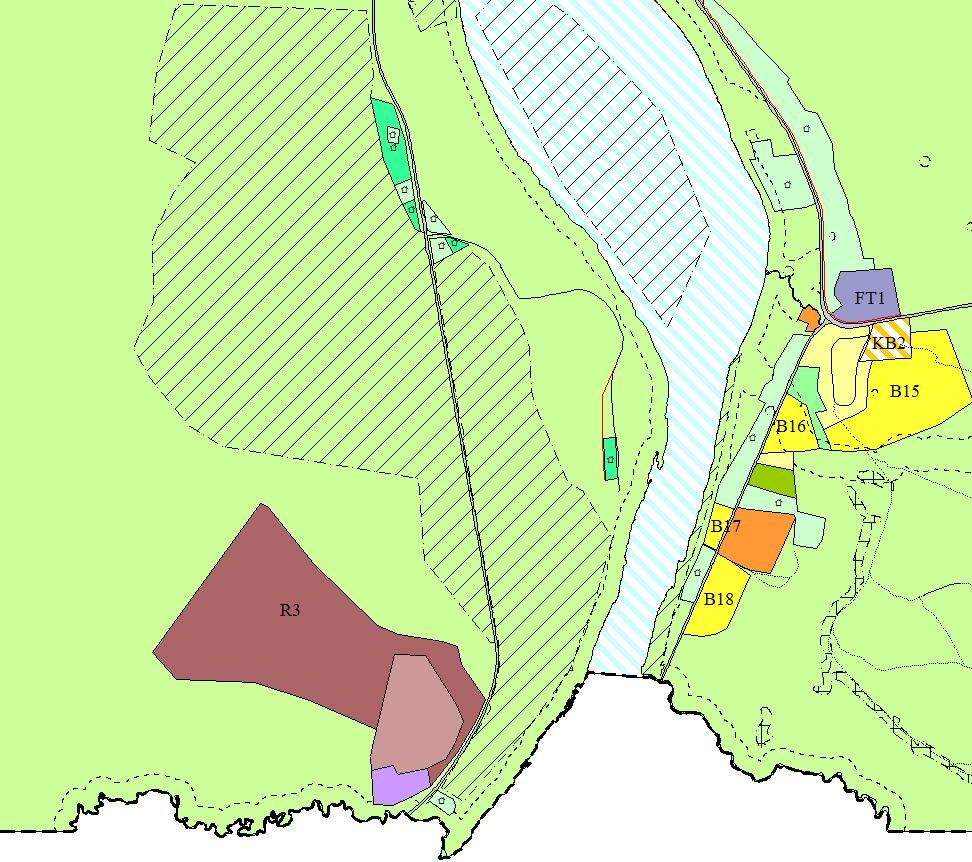 Skisse 9: Foreslåtte, framtidige utbyggingsområder i Skiippagurra markert med mørk gul farge. Områder med grønn farge og hussymbol er arealer der spredt boligbygging er tillatt.