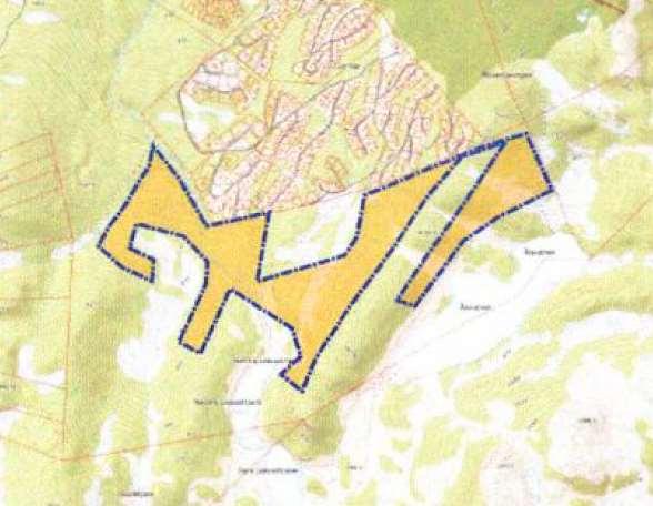 3) Gnr. 56/24 Rukkedalsskogen i Tverrlie (nytt område) Kartreferanse: LNF Fritidsbebyggelse Ca. 950 daa Hans Tandberg, Nesbyen v/ DBC Arkitektur Skog og myrområde 890-1010 m.o.h, grenser inntil eksisterende hytteområde i nord (Tverrlie).
