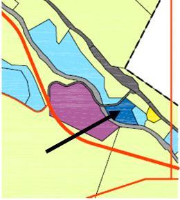 Figur 2: Utsnitt fra eksisterende kommunedelplan for Leira hvor planområdet er avmerket. Figur 3: Utsnitt fra utkastet til revidert kommuneplan for bygdene hvor planområdet er avmerket.