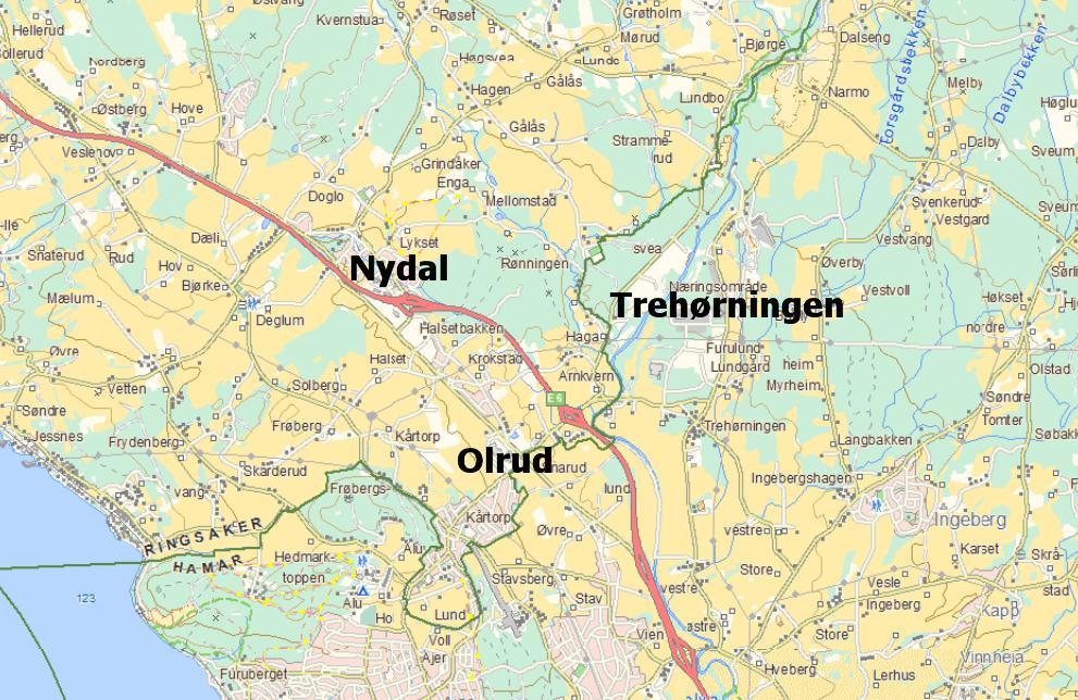 OPPLEGG FOR UTREDNING AV NYE NÆRINGSAREALER I OMRÅDET OLRUD, NYDAL OG TREHØRNINGEN Felles utredning om lokalisering, utstrekning og funksjonsfordeling for nye næringsområder i området Nydal, Olrud,