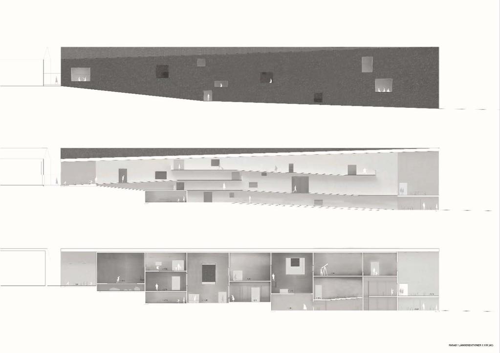 Figur 14: Snitt som viser de ulike nivåforskjeller innvendig Vitenmuseet. Kilde: Gustav Hultman og Erik Magnusson. 5.3.