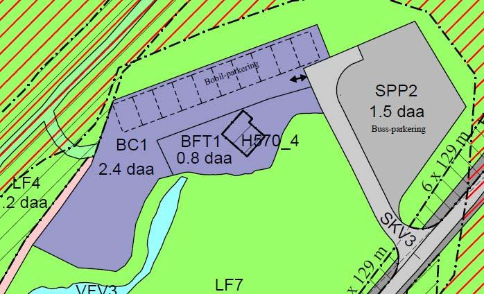 BC1 skal tilrettelegges for oppstilling og parkering av bobiler med tilgjengelig strømuttak, toalettanlegg og tømmestasjon. Toalettanlegg kan etableres i BFT1 i tilknytning til arbeiderboligen. 5.3.