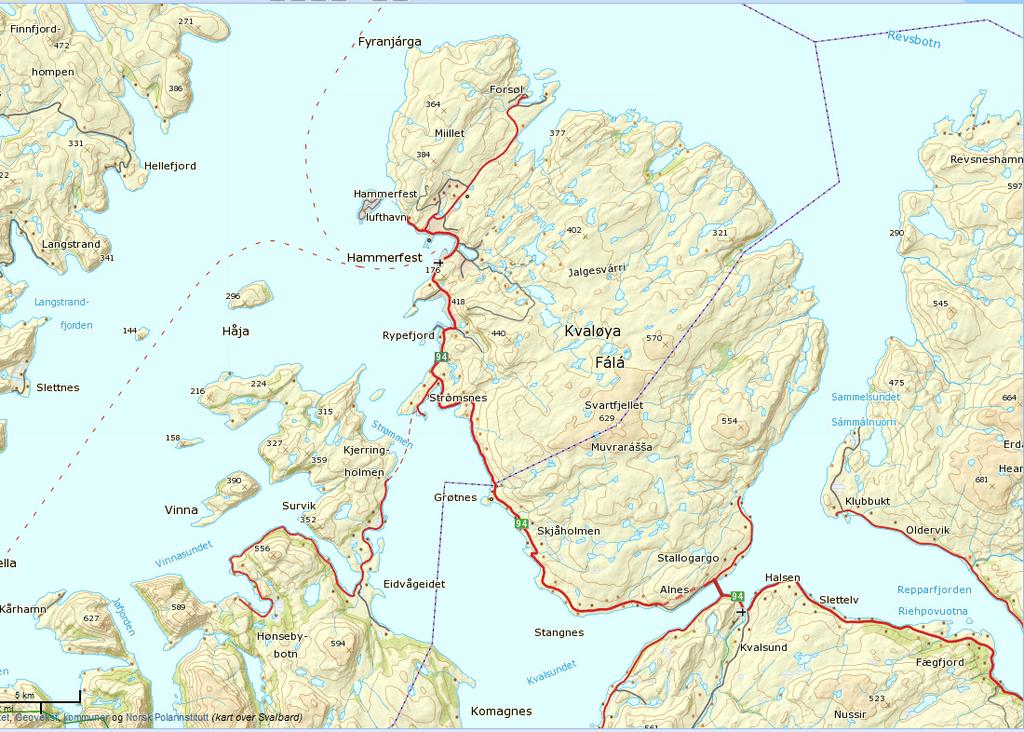 Ny Hammerfest Lufthavn Grunnundersøkelser M U L T I C O N S U L T N Figur 1: Oversiktskart Grøtnes (kilde: www.norgeskart.no) samt undersøkelsesområdet.