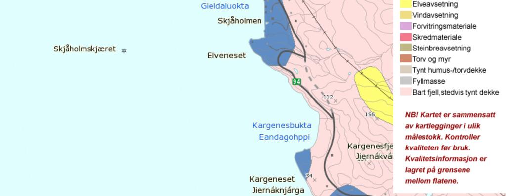 Sør for Skjåholmen er det en dyphole ned til kote minus 6. 3.4 Løsmasser 3.4.1 Grøtneset Det forventes mye blottlagt berg på Grøtneset.