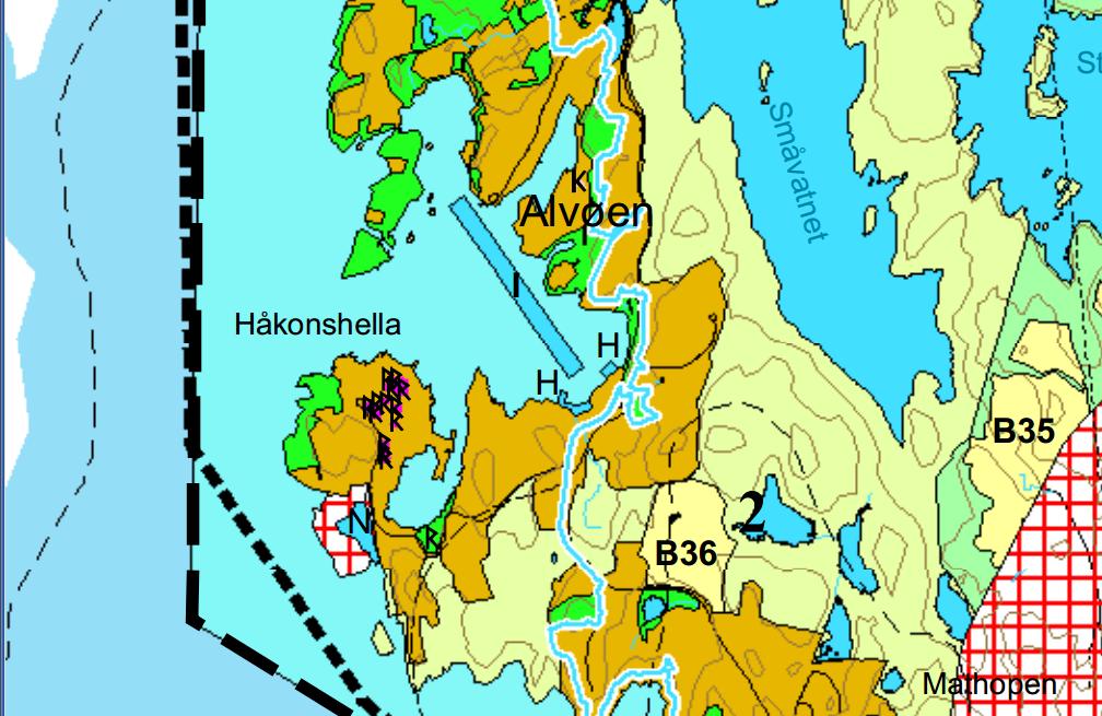 Som en ser dreier det seg her om 3 stk tomter regulert til boligformål beliggende «på kanten» av 25 meters sonen. Som en ser av fig.4 er innregulert sjøareal for uteliggere, som også er gjennomført.