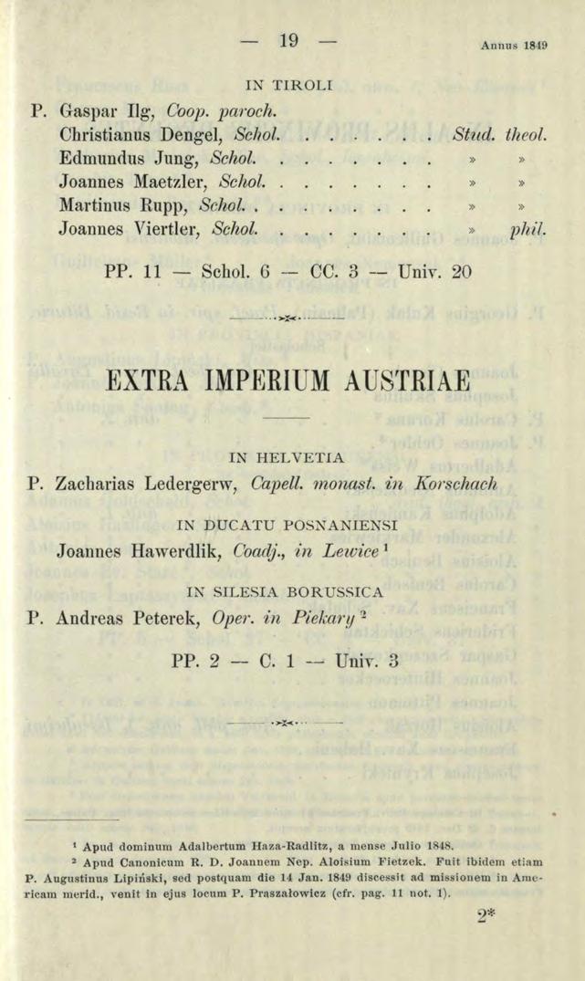 9 Annus 849 P. Gaspar Ilg, Coop. patoch. Christianus Dengel, Schol. Edmundus Jung, Schol. J oannes Maetzler, Schol. Martinus Rupp, Schol.. Joannes Viertler, Schol. IN TIROLI PP. - Schol. 6 - OC. Univ.