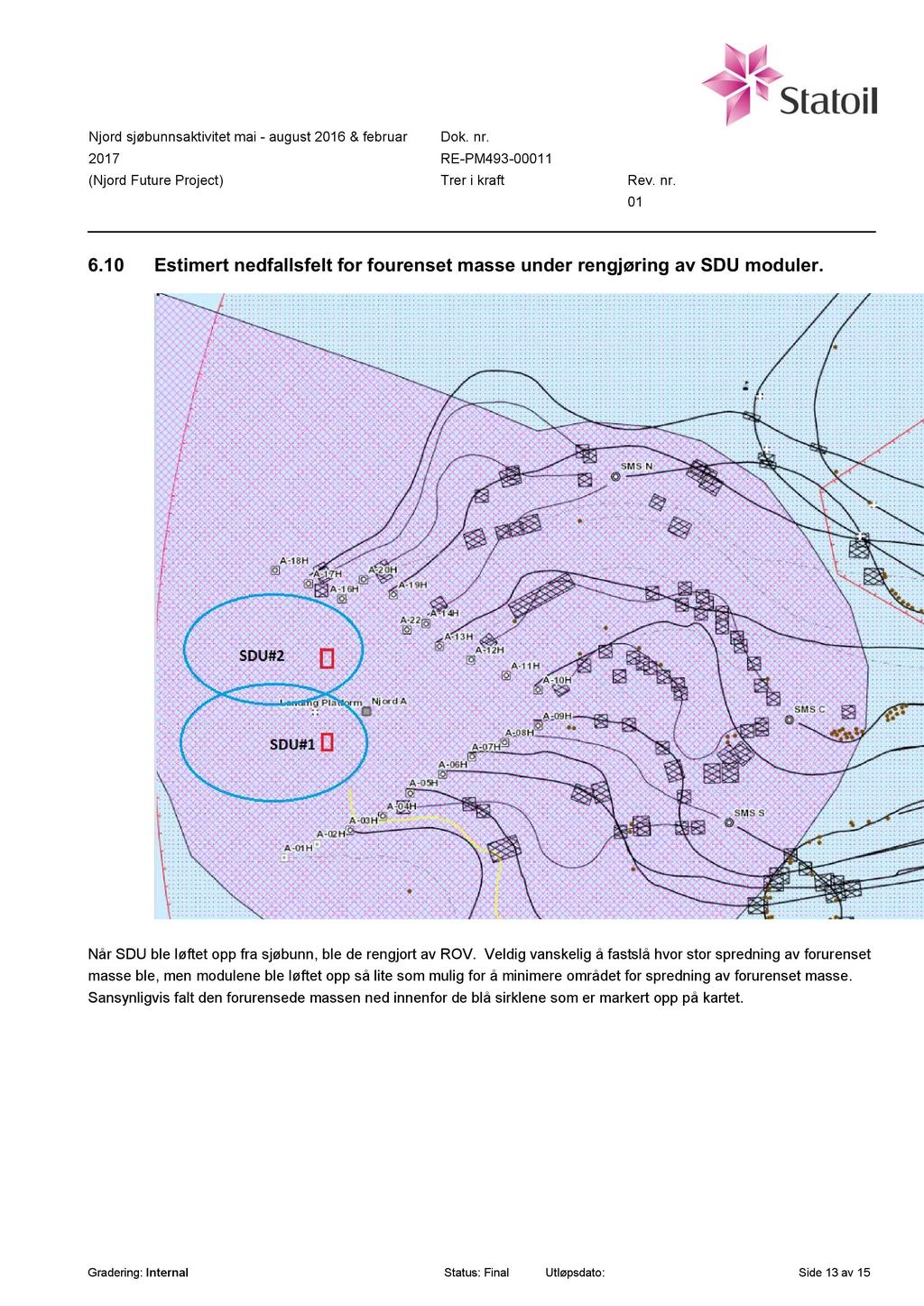 Njord sjøbunnsaktivitet mai - august 26 & februar RE-PM493-001 6.10 Estimert nedfallsfelt for fourenset masse under rengjøring av SDU moduler.