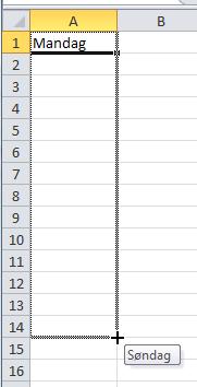 celle A1 slik at markøren blir et svart +-tegn.