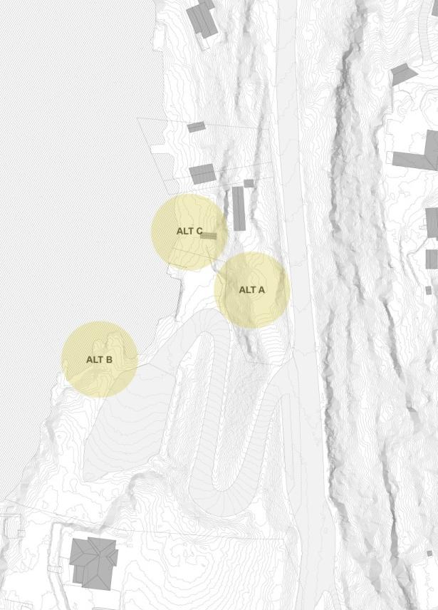 3 av 7 Planlagt tiltak Selve minnestedet vil plasseres på stranda, kalt Alt C på kartet under. For minnestedet er det anbefalt følgende prinsipper for utforming (fra rapporten, Juni 2017).