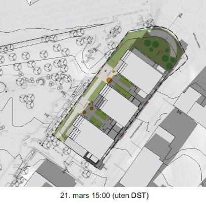 Side 8 Dersom det legges til grunn et uteromskrav på minimum 30 m2 for 70 m2 BRA eller pr. boenhet, viser uteromsregnskapet et overskudd av uterom som har sol på nøkkeltidspunktene, jf. vedlegg nr.