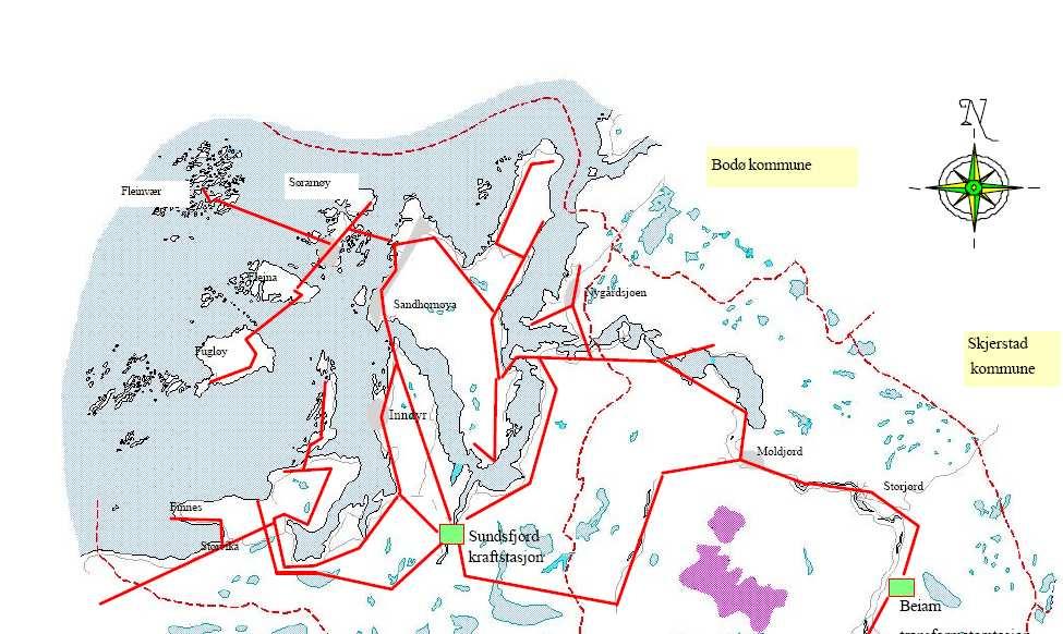 Nettkart Figur 11. Kart over Sjøfossen Energi AS sitt nett i Gildeskål og Beiarn kommuner. 6.3.