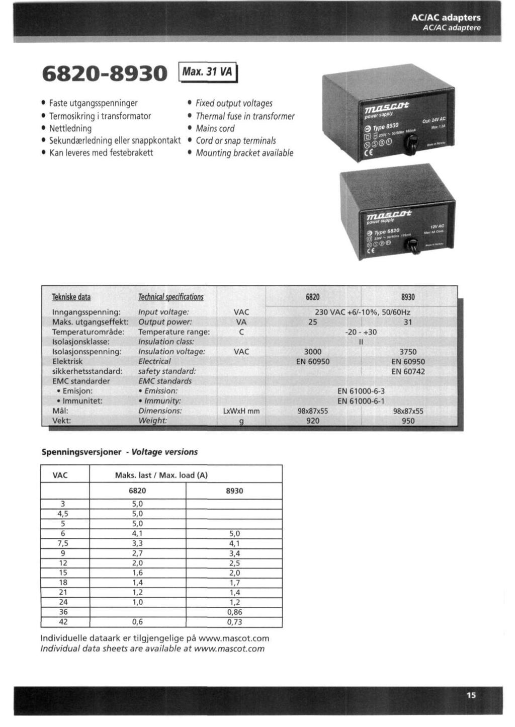 ACAC adapters ACAC adaptere 6820-8930 Max.