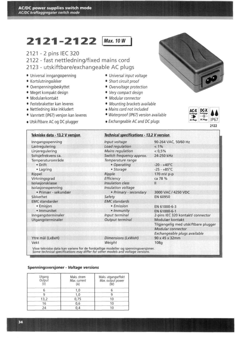 ACDC power supplies switch mode ACDC kraftaggregater switch mode 2121-2122 Max.