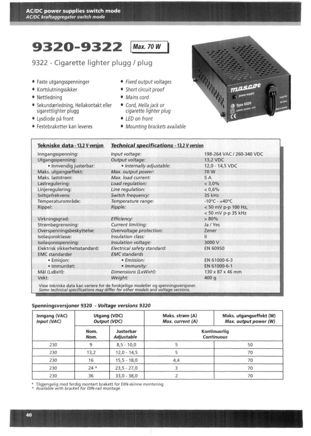 ACDC power supplies switch mode ACDC kraftaggregater switch mode Max.