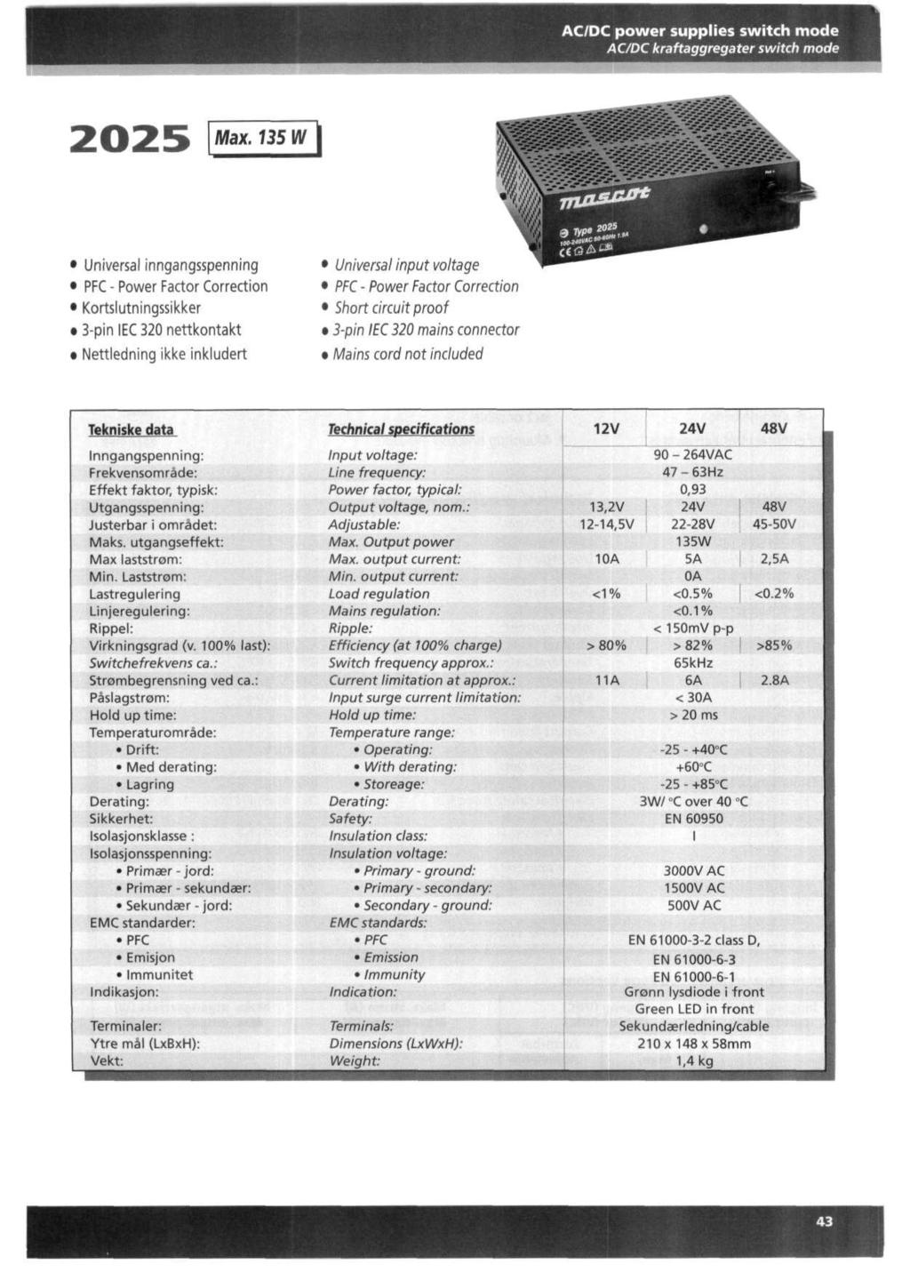ACDC power supplies switch mode ACDC kraftaggregater switch mode Max.