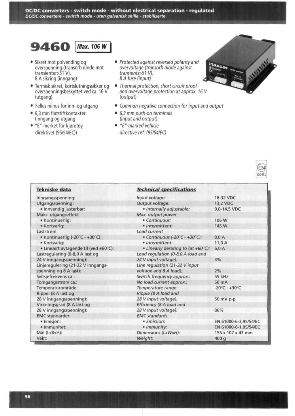 DCDC converters - switch mode - without electrical separation - regulated DCDC convertere - switch mode - uten galvanisk skille - stabiliserte 9460 Max.