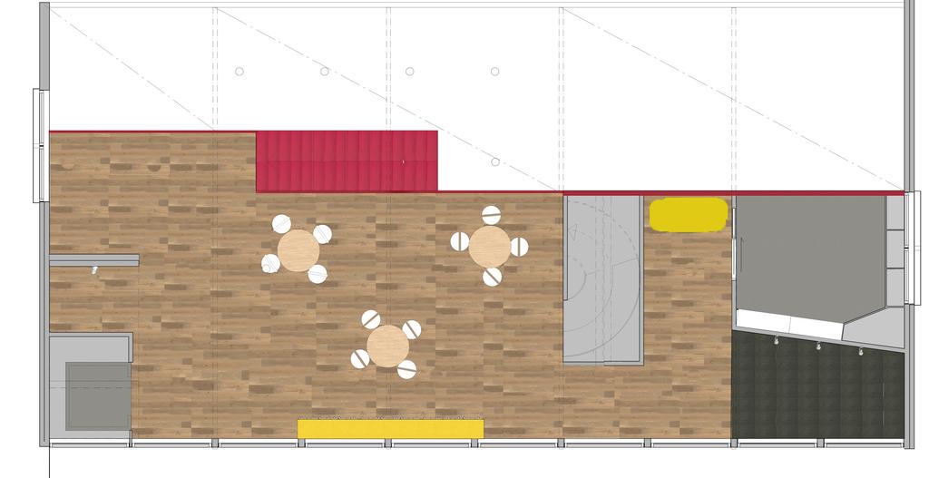 Møbleringsplan hems Sittegrupper til tegning, lekser, o.l Sklie fra hemsen til 1.etasje. Sklien fungerer som aktivitet og lek samt at det er en nødvei fra hemsen.