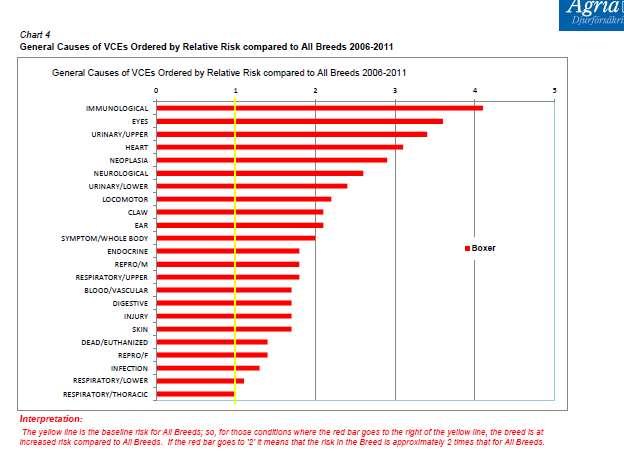 Hvis vi ser på Agria s statistikk over veterinærutgifter for boxer fra perioden 2006-2011 (illustrasjonen under), får vi et bilde som stemmer godt overens med det som