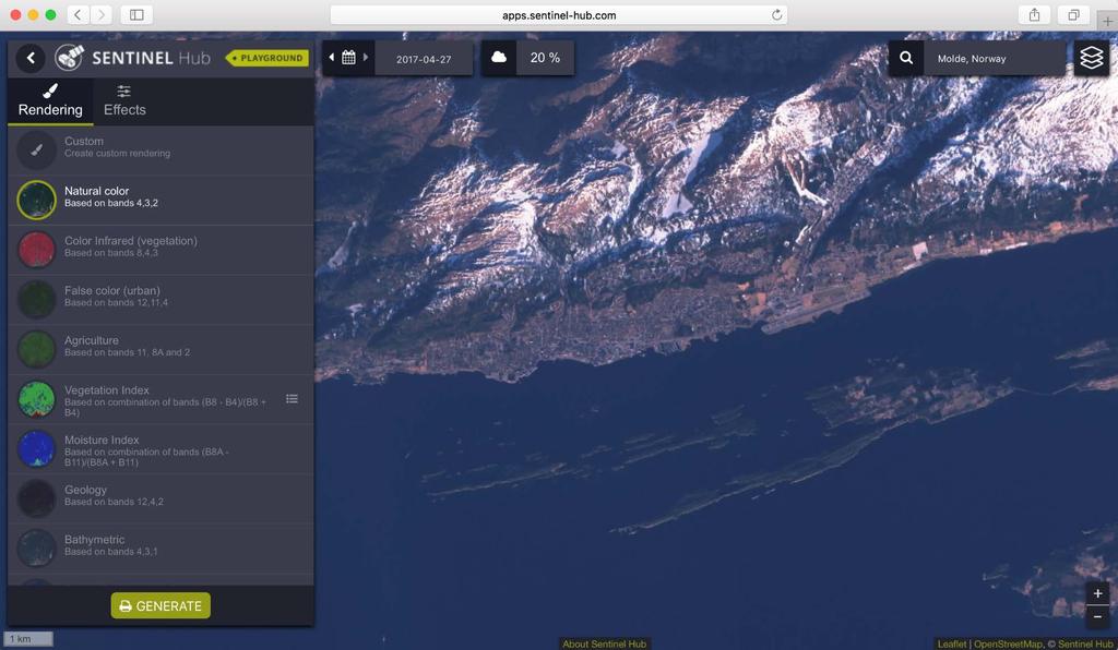 Sentinel Playground for å leke med Sentinel-2