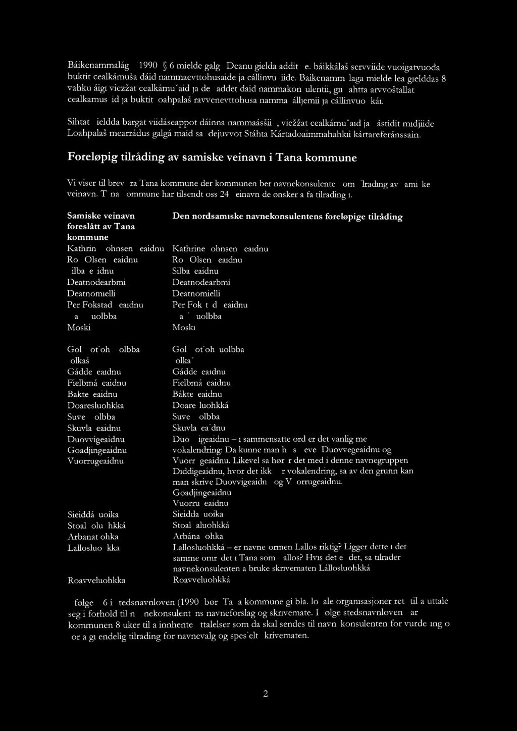 Båikenammalåga (1990) 6 mielde galgå Deanu gielda addit ee. båikkålai servviide vuoigatvuoda buktit cealkåmua dåid nammaevttohusaide ja Cållinvuglide.