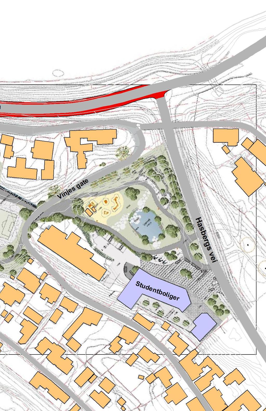 Vestsiden ungdomsskole, Kongsberg Fremtidig situasjon Beregningshøyde 1-2 meter Oppdragsnummer 1350020162 NO 2 rød sone, T-1520 i