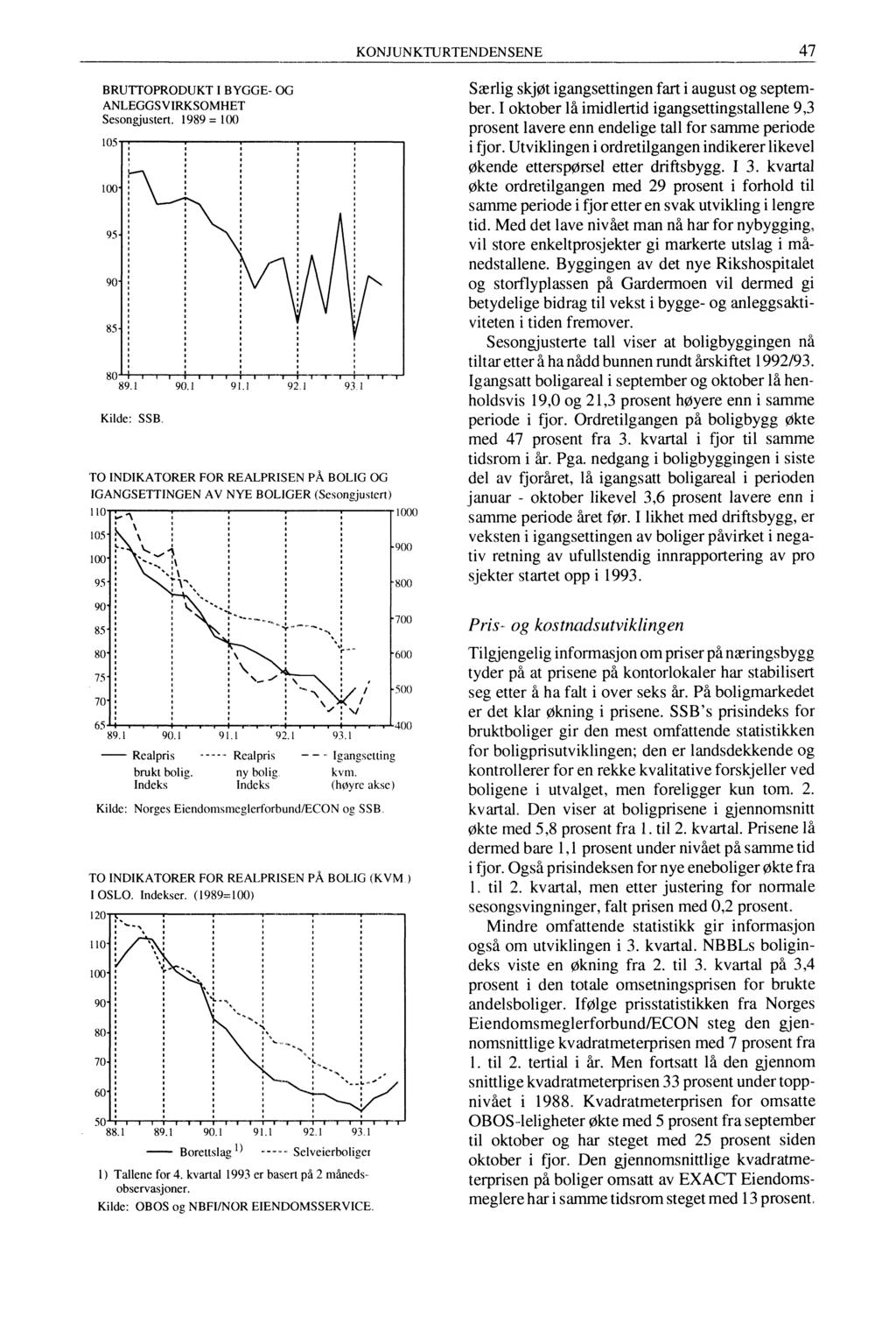 KONJUNKTURTENDENSENE 47 BRUTTOPRODUKT I BYGGE- OG ANLEGGSVIRKSOMHET Sesongjustert. 1989 = 100 105 100 80 i i 89.1 Kilde: SSW 100-1,, i :i 90.1 91.1 911 90- I i i, 80- i i. 70- i i.