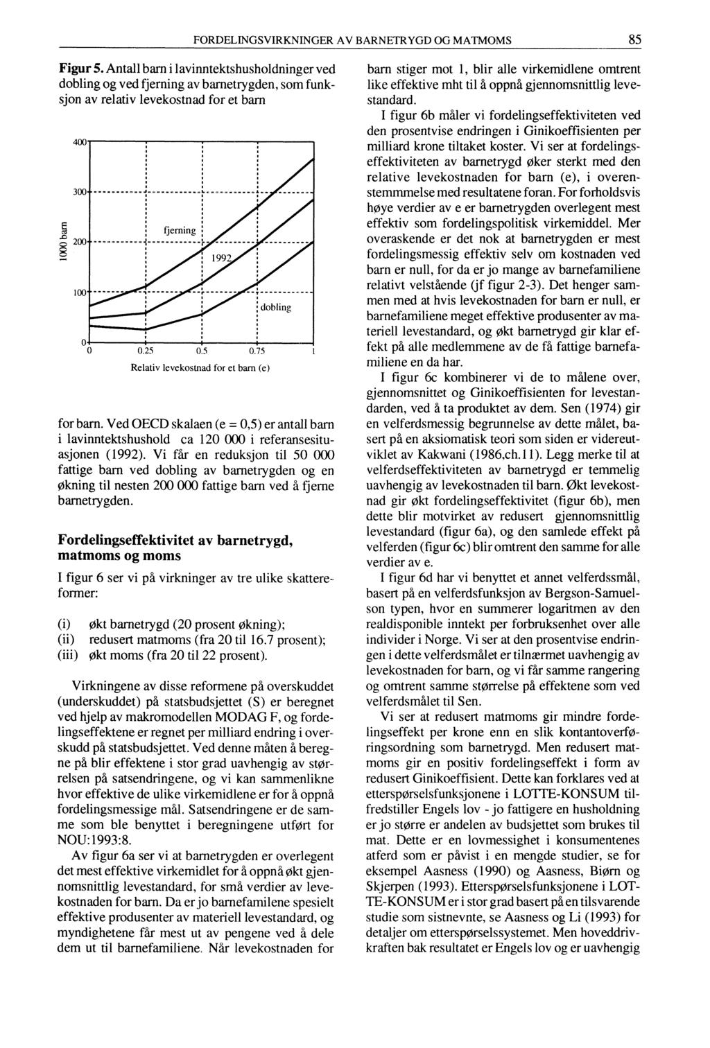 FORDELINGSVIRKNINGER AV BARNETRYGD OG MATMOMS 85 Figur 5.