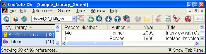 7.4. Vis alle referansene i biblioteket For at alle referansene i biblioteket skal vises, velg All References i venstre-menyen eller velg References > Show All References i toppmenyen. 7.5.