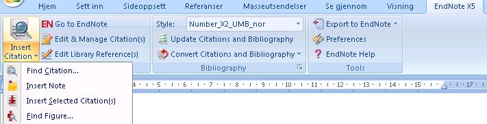 15. Microsoft Word og EndNote - Cite While You Write Det er en kobling mellom EndNote og Microsoft Word, som gjør at du kan sette inn siteringer på ønsket sted i en tekst, og automatisk opprette en