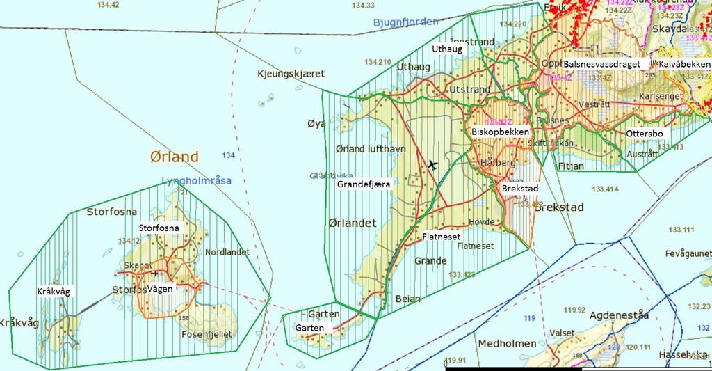 Vedlegg 2: Sonekart for Ørland kommune Oransje sone = høyeste