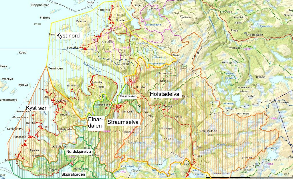 Vedlegg 7: Sonekart for Roan kommune Oransje sone = høyeste prioritet Gul sone =