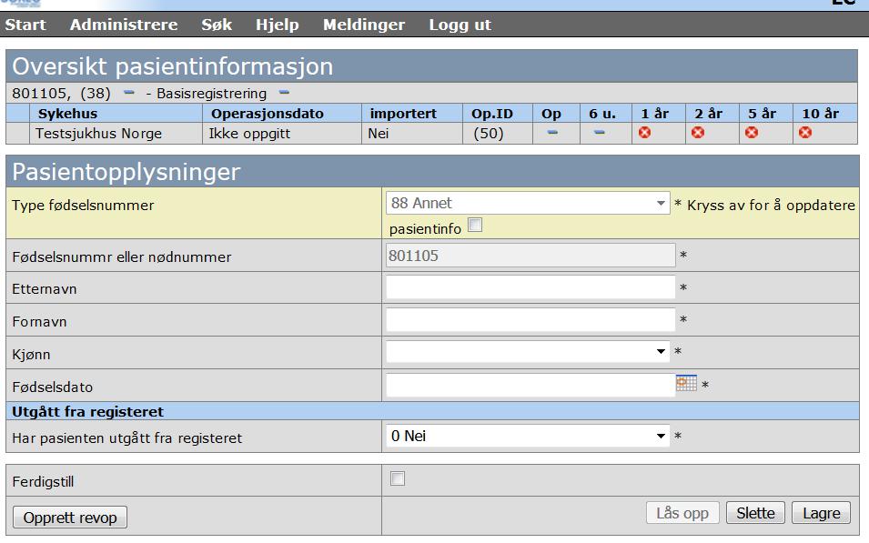 Skjema i registeret 1.