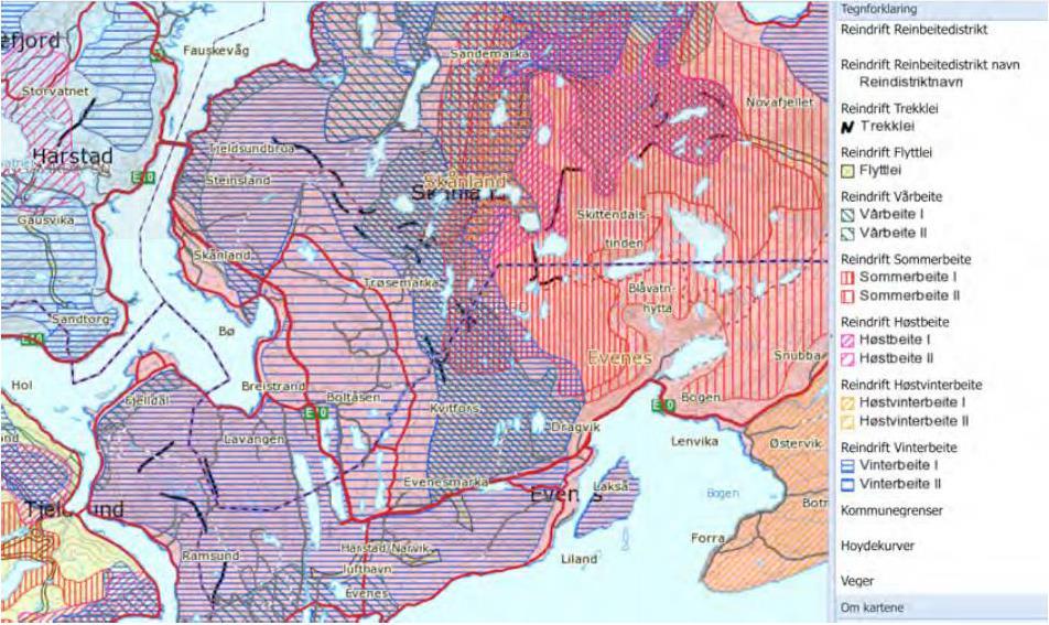 Reindrift Planområdet omgitt av LNFRområder. Næringsgrunnlaget i hovedsak reindrift.