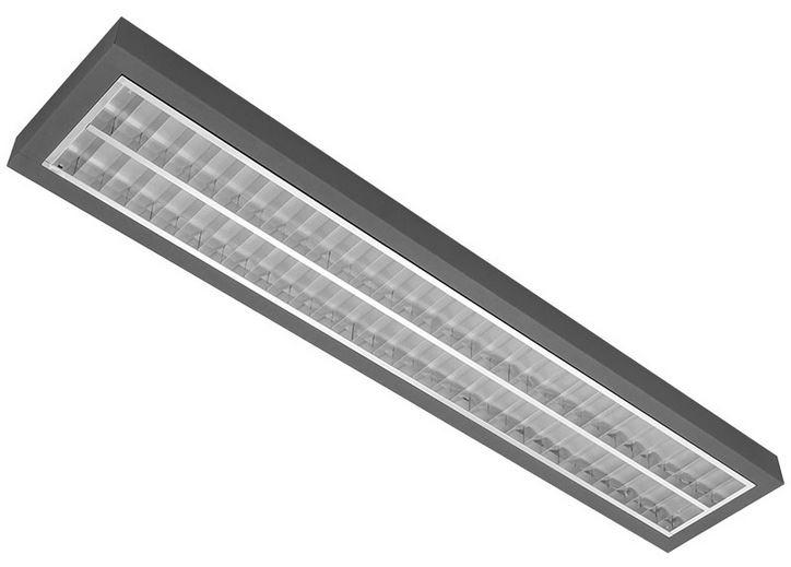 AREL LED 16 i stål, lakkert i grå (RAL 9006) Dobbelparabolsk raster med opal avdekning LED type 3000 eller 4000