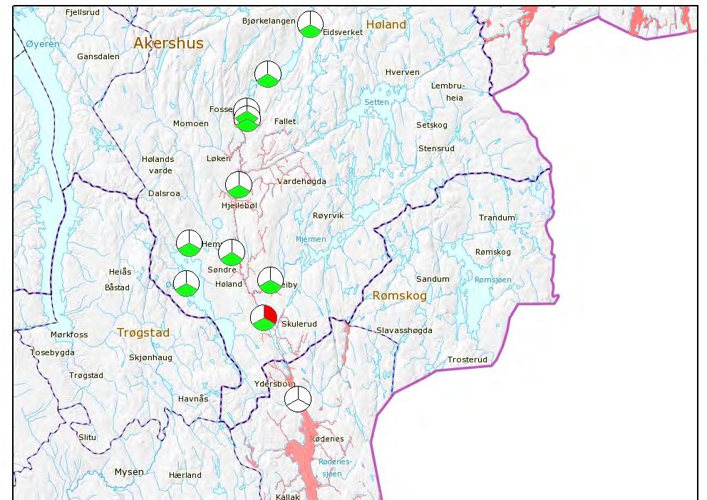 Figure 5. Overview map of the surveilled part of the Halden watercourse region in 2016.