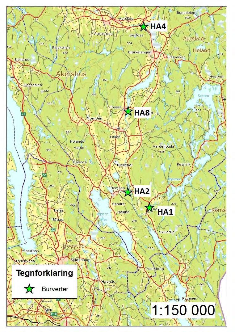 Kart burforsøk Aurskog-Høland i Akershus
