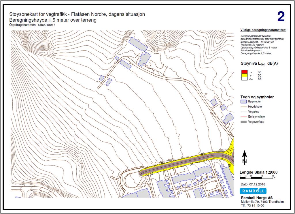 12 (20) STØYUTREDNING Figur 5 Støysonekart for vegtrafikkstøy iht. T-1442, 1,5 meter over terreng. Figur 6 viser støysonekart med nye boliger markert med grønt.
