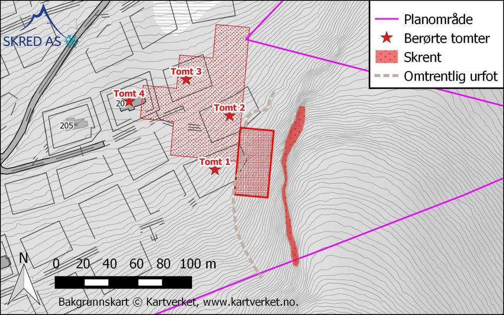 Fra Bøgasetvegen stiger terrenget slakt oppover med en helning på 7-15ᵒ.