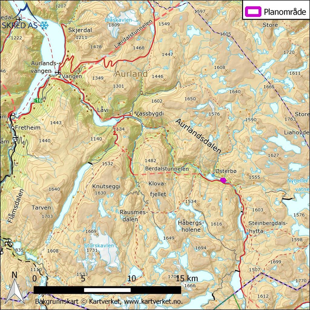 1 Innledning 1.1 Bakgrunn Det arbeides med en reguleringsendring for Li hyttefelt ved Østerbø i Aurlandsdalen, Aurland kommune (Figur 1).