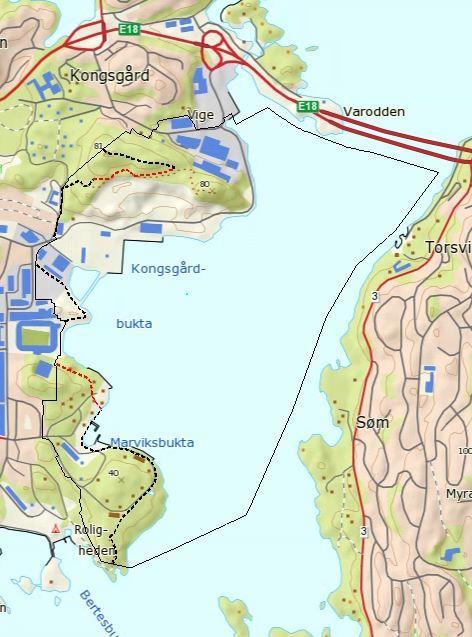 Figur 14 - Kyststi 3.2.5 Sjøarealene Arealene som er avsatt til farled omfatter både arealer som skal disponeres til havnevirksomhet og leden til havna og inn Topdalsfjorden.