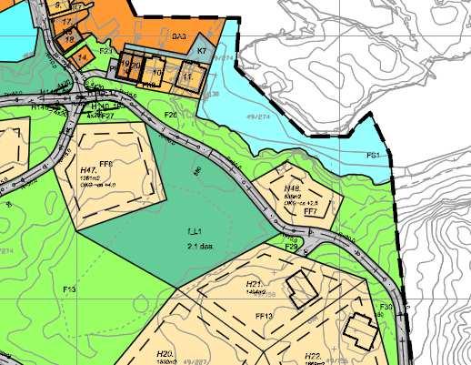 Utsnitt av tidlegare planforslag i førre reguleringsprosess. Utsnittet viser plassering av hyttetomt H48. Denne vart seinare flytta.