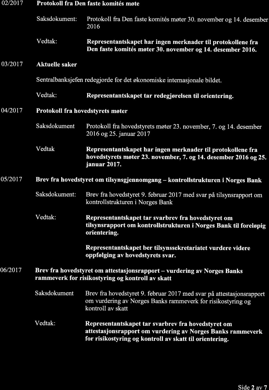 0212017 Protokoll fra Den faste komités møte Protokoll fra Den faste komités møter 30. november og 14.