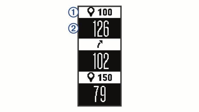 3 Velg en kølle. 4 Gjør et slag. Svingmålingene vises på Approach enheten etter hver sving. 5 Sveip oppover eller nedover for å bla gjennom de registrerte svingmålingene.