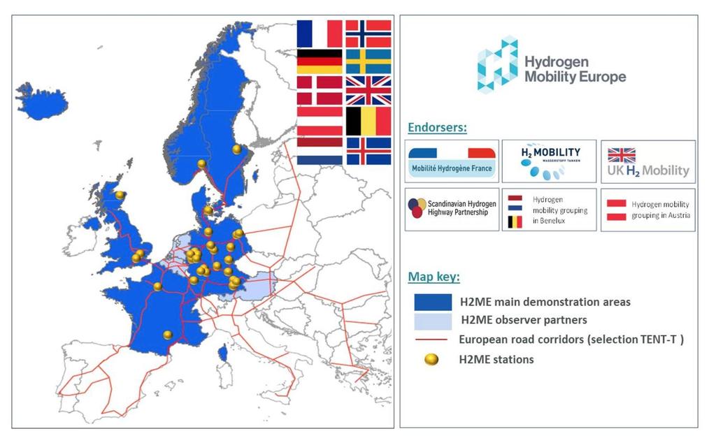 Hynor Introduksjon sluttrapport Side 16 H2ME involverer en rekke ledende partnere fra flere europeiske land. Illustrasjon: H2ME.