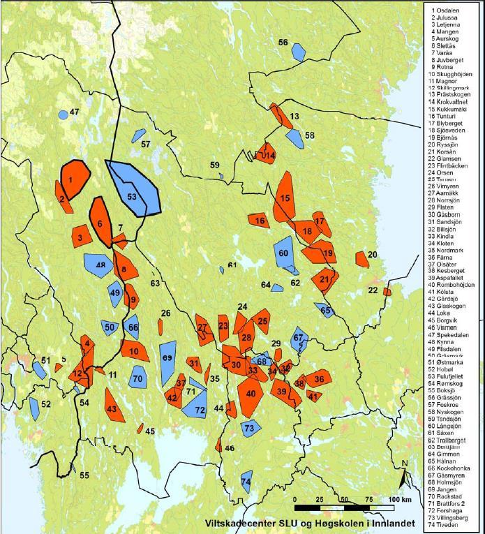 Figur 1: Kart over familiegrupper og par vinteren 2016-2017