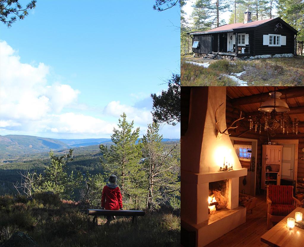 SALGSOPPGAVE Sjarmerende tømmerhytte med unik panoramautsikt Sjarmerende eldre tømmerhytte med unik beliggenhet på Skrimfjellet. Panorama utsikt over et fantastisk turterreng.