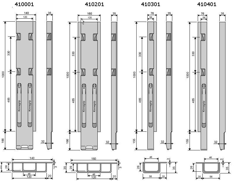 Type K4 1000 mm Type K4 1000 mm Material (no) Material korttekst Vekt (kg) Best.