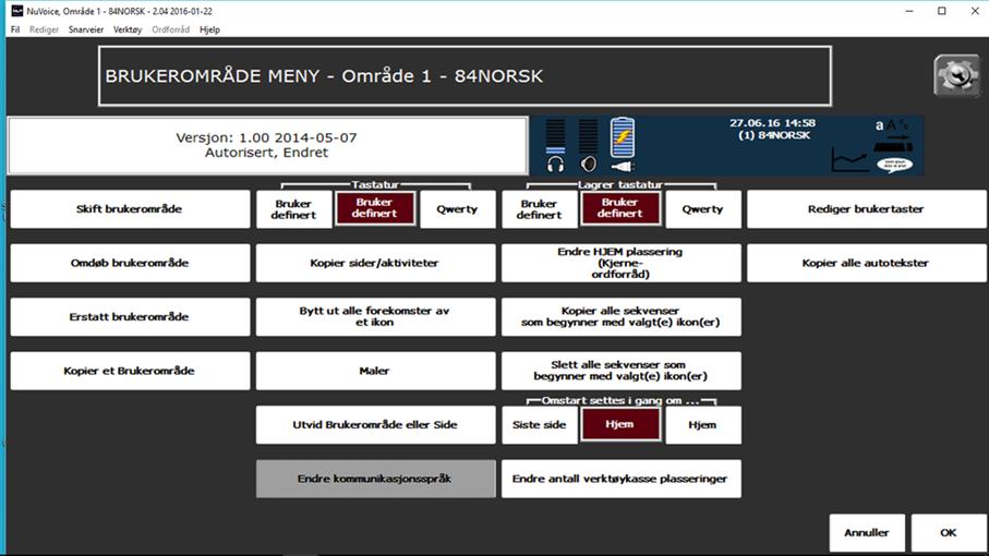 04 Brukerområder Brukerområde Maskinen har seks forskjellige brukerområder. Et brukerområde er din hjemmeside. Er det flere enn en person som bruker maskinen, kan hver person ha sitt brukerområde.